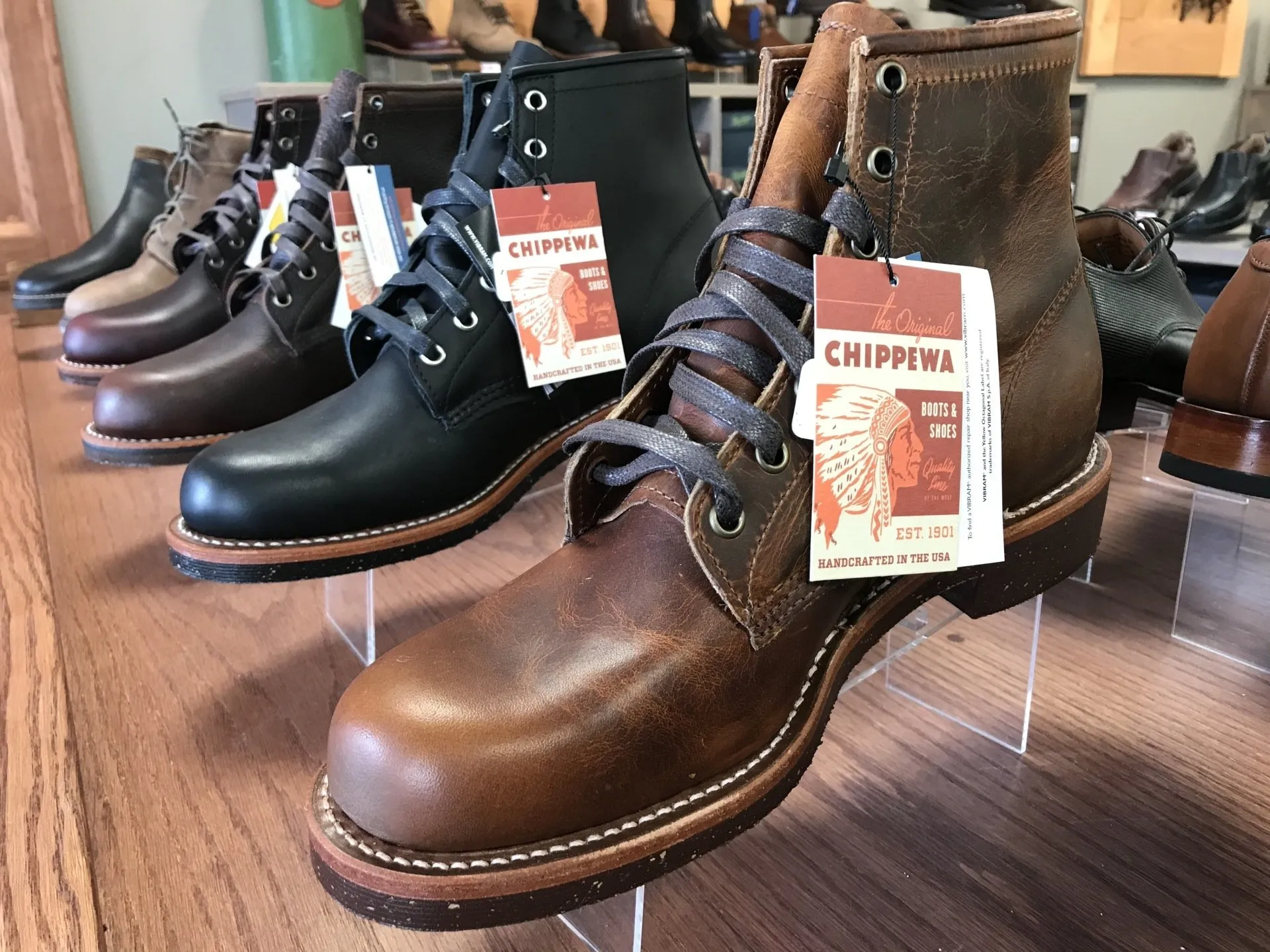 Close-up of handcrafted lace-up boots